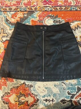 Free People Black Faux Leather Front-Zip Mini Skirt